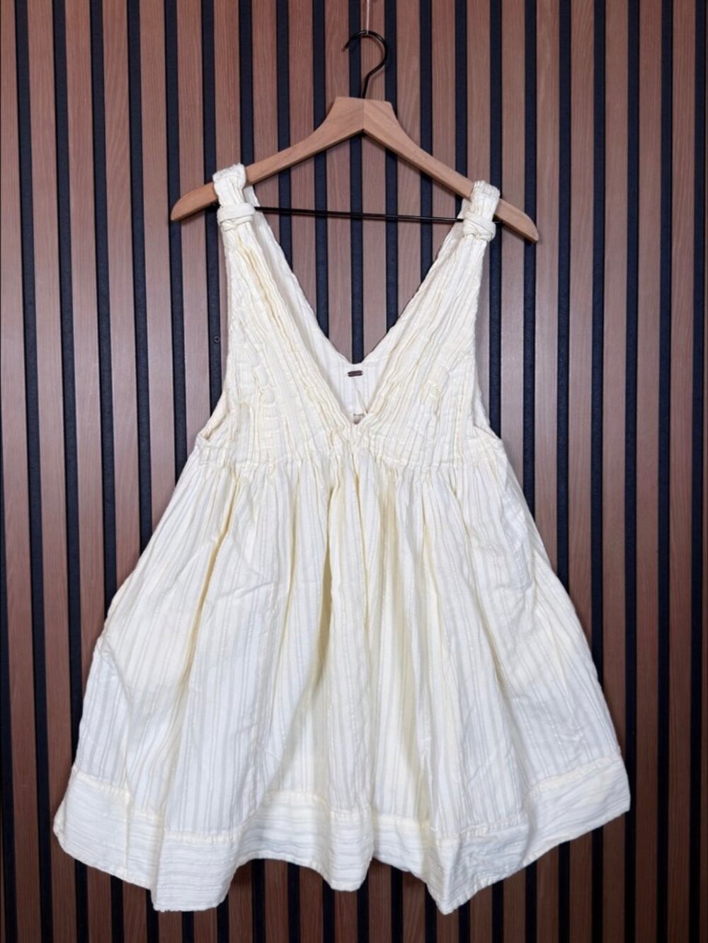 Free People Dress Small Womens Ivory Geneva Popover Deep V Neck Mini